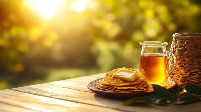 Ethiopian Chechebsa toasted flatbread, mixed with spiced butter and honey, served in a cozy family breakfast setting, African hearty meals, cultural authenticity