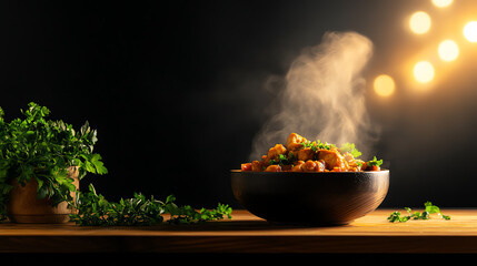 Ethiopian Doro Alicha mild turmeric chicken stew, served with injera and garnished with fresh herbs in a warm family kitchen, African hearty meals, cultural authenticity