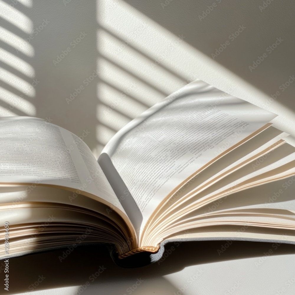 Aufkleber minimalist open textbook on sunlit desk with natural paper texture - enhancing academic study and kn