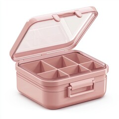 Foldable makeup organizer case with removable dividers and a transparent lid, isolated on a clean white background