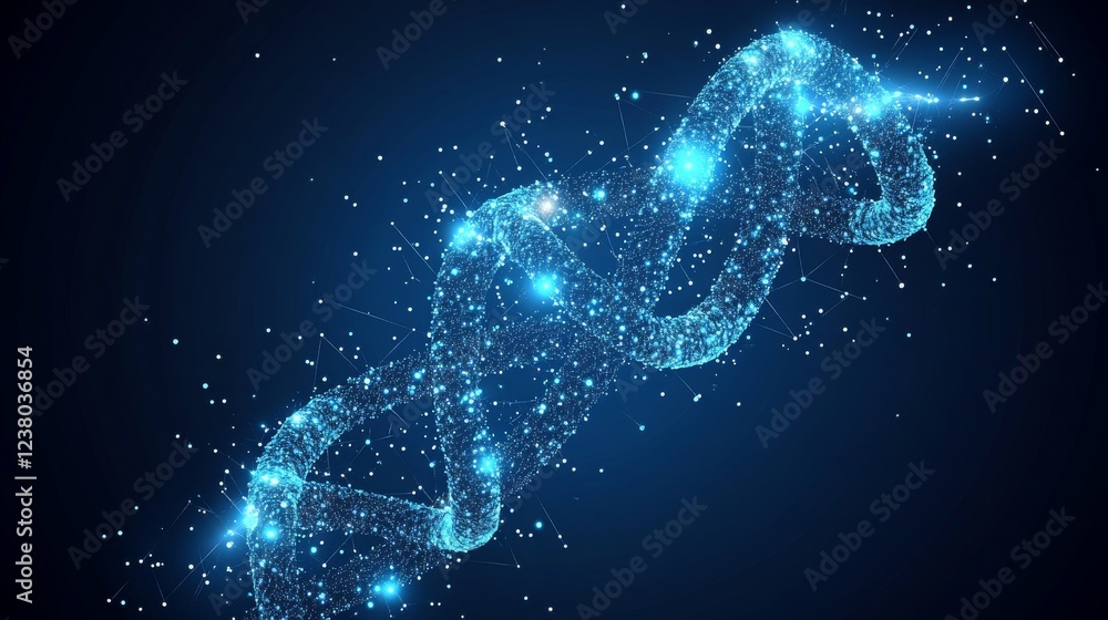 Poster futuristic science background with abstract molecular structure, dna helix, and neuron network conne