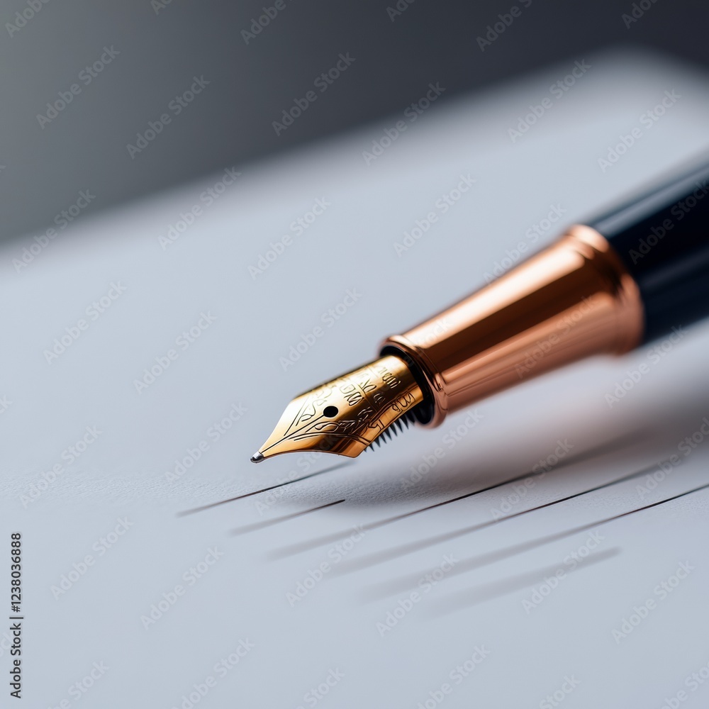 Poster Modern Elegance in Business Fountain Pen on Document Surface with Textural Details - Authentic Verification in Professional Contracts and Secure Documentation