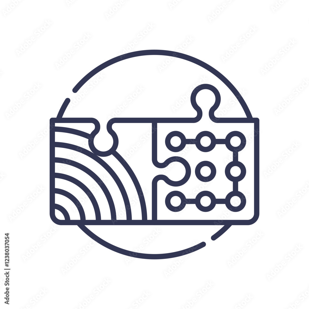 Poster puzzle pieces symbolize integration and connectivity in management.