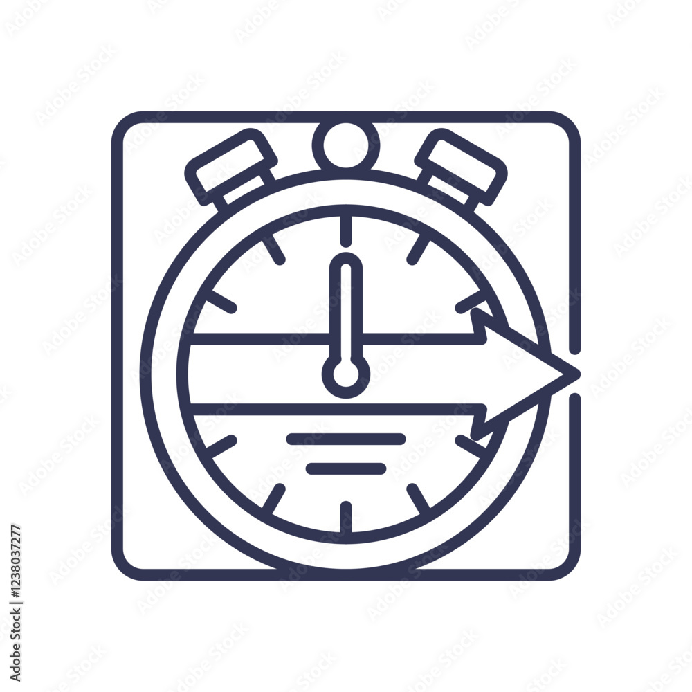 Poster stopwatch with arrow symbolizes efficient time management in justintimeflow.