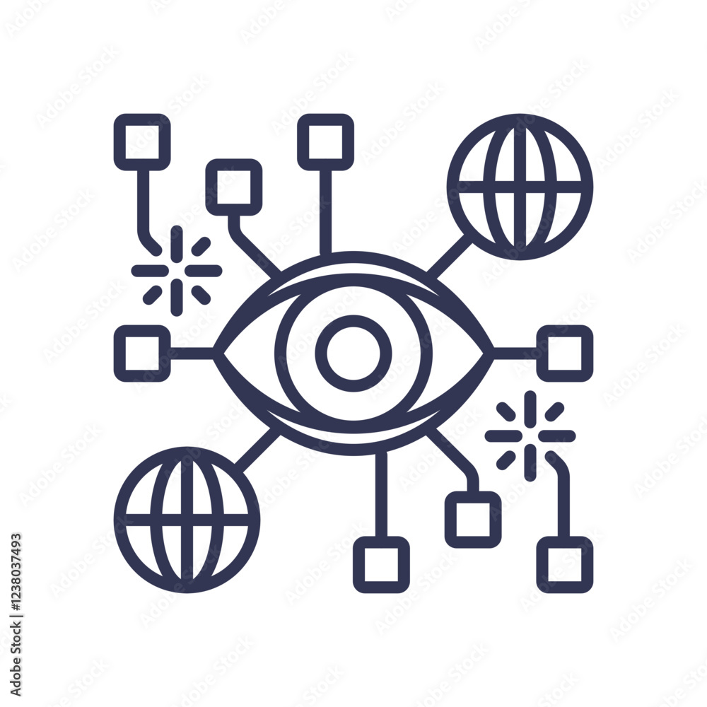 Poster eye with network nodes symbolizes monitoring and connectivity.