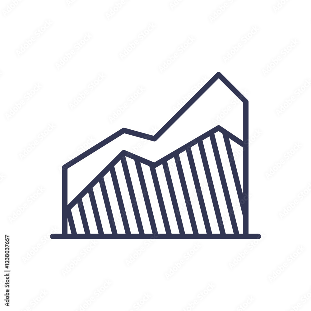 Poster minimalist stacked area chart icon representing data visualization and trend analysis.