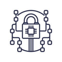 Digital padlock with circuit lines symbolizes cybersecurity and secure pathways.
