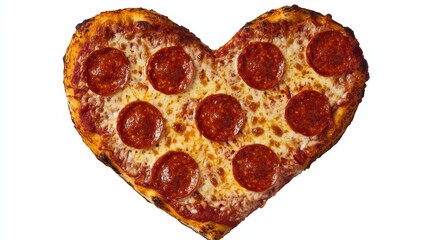 Heart-shaped pepperoni pizza restaurant food photography indoor close-up love and sharing moments