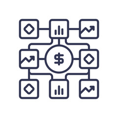Central dollar sign with connected graphs and charts symbolizes cash flow management.