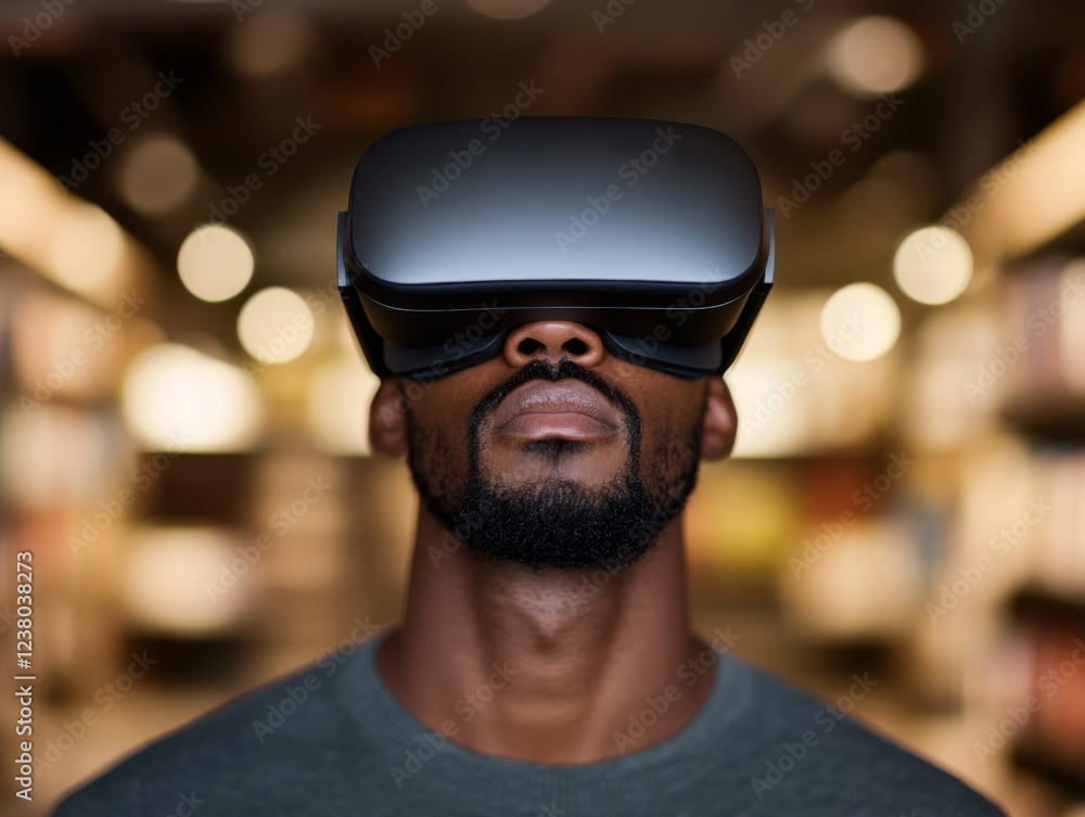 Poster immersive vr reading experience young professional in virtual library - sleek tech for modern home o