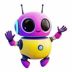 Fototapeta premium friendly robot with antennae, colorful details, and a waving gesture, placed on a bright white background