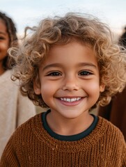 Obraz premium Diverse Childhood Connection Cross-Cultural Kids in Knitted Attire Sharing Tree Planting - Educational Content for Inclusive Environmental Initiatives