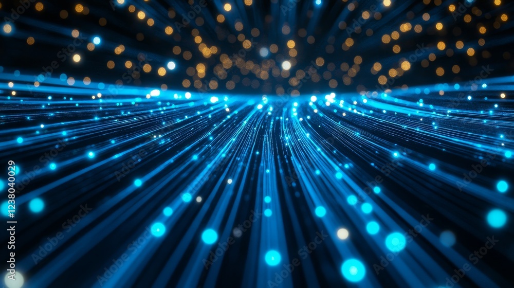 Poster blue network connections on dark blue canvas vectorized abstract with circular glows