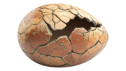 Cracked Dinosaur Egg Model, intricately designed, showcasing detailed textures and a transparent background for versatile use in various projects