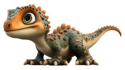 Cartoon Baby T-Rex Illustration, vibrant colors, playful expression, suitable for children's media, educational content, engaging design.