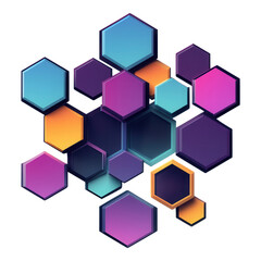 Vibrant Hexagonal Abstract Design, features dynamic colors on a transparent background, ideal for digital projects and graphic design applications.