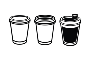Three different styles of disposable coffee mugs line art illustration1.eps