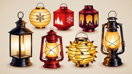 Festive Illuminated Lanterns Christmas Winter Holiday Decor Collection