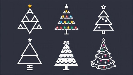 Fototapeta premium Collection of Six Unique Christmas Tree Designs Geometric Minimalist and Ornate Styles
