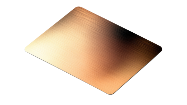 Brushed golden metallic plate on transparent background