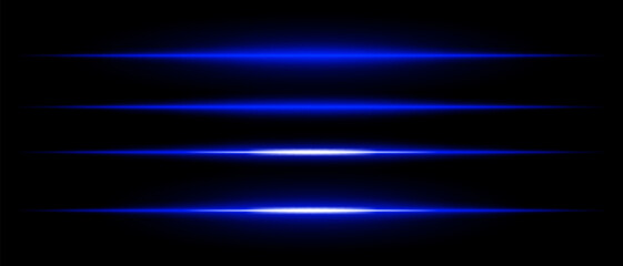 Realistic blue laser beams with glowing effect on a black background. Futuristic energy streaks, sci-fi speed motion, neon cyber light.