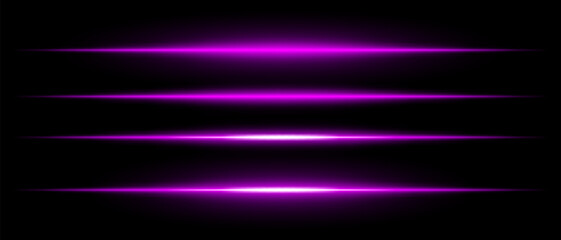 Realistic purple laser beams with glowing effect on a black background. Futuristic energy streaks, sci-fi speed motion, neon cyber light.