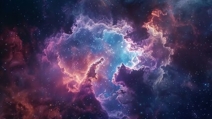 Obraz premium Captivating cosmic panorama showcasing swirling galaxies, vibrant nebulae, and shimmering stars in the vast, mysterious expanse of deep space