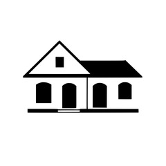 Classic House Architectural Design: Simple, Elegant Home Structure. Black and white minimalist house illustration. Real estate, property, residence.