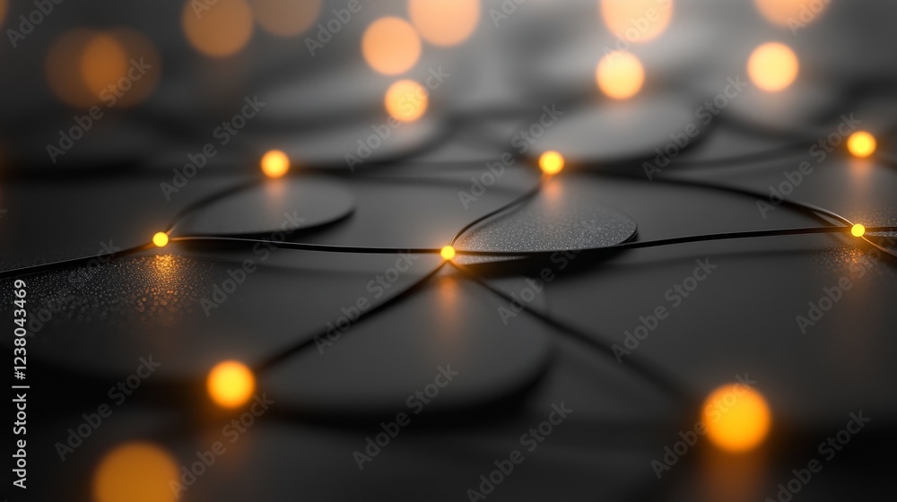 Poster abstract modern connection symbol on anthracite gray background with luminous points linked together