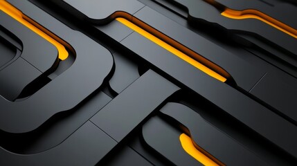 Abstract modern connection symbol on anthracite gray background with luminous points linked together in sleek white, gray, and black design, featuring a subtle yellow detail.