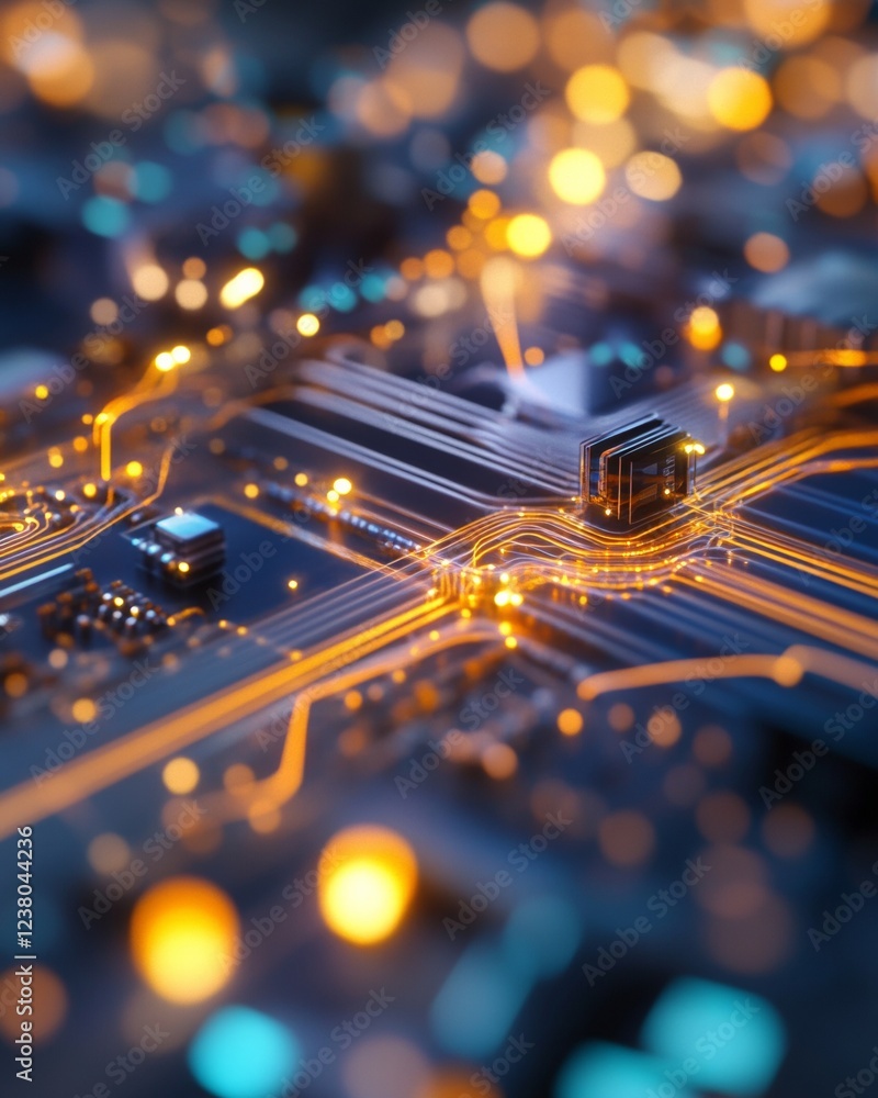 Aufkleber Neon Futurism in Network Security Glowing Circuit Pathways on Server Hardware - Tech Content for Data Center Operations and Digital Infrastructure Enhancement