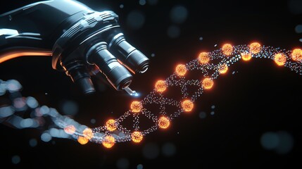 Innovative robotic arm manipulating dna sequence in a high-tech laboratory science close-up futuristic concept
