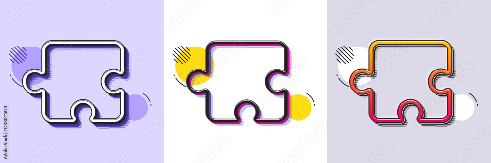 Poster puzzle piece line icon. halftone dotted pattern. gradient icon with grain shadow. jigsaw game shape 