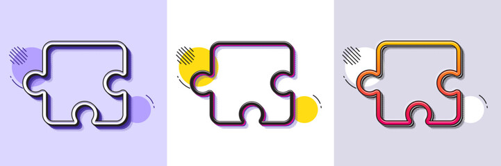 Puzzle piece line icon. Halftone dotted pattern. Gradient icon with grain shadow. Jigsaw game shape sign. Business strategy element. Line puzzle icon. Various designs. Vector