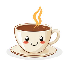 Obraz premium Cheerful coffee cup with steam and a smiling face, perfect for cozy mornings or playful designs, transparent background for versatile use