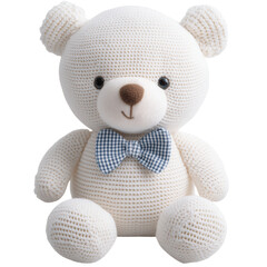 Charming teddy bear adorned with a stylish bow tie, perfect for digital projects, featuring a transparent background for easy use