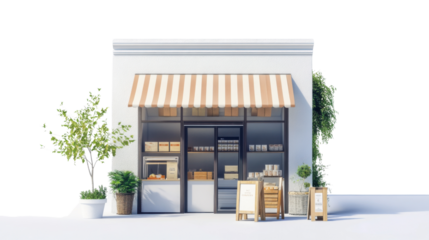 Bakery shop building with transparent background displaying freshly baked goods