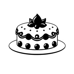 A delectable round cake, adorned with a delightful floral topping and luscious berries. Perfect for birthdays, celebrations, or simply satisfying a sweet craving.