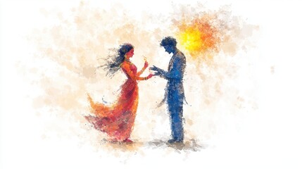 Fototapeta premium Abstract Watercolor Illustration of Radha Krishna's Love Celebrated During Holi Festival