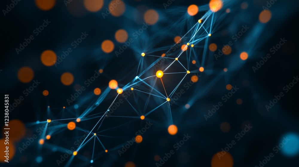 Poster abstract glowing network a futuristic design with complex geometric connections in orange and cyan