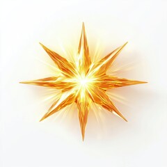Glowing gold star with a radiant shine effect, placed on a bright white background