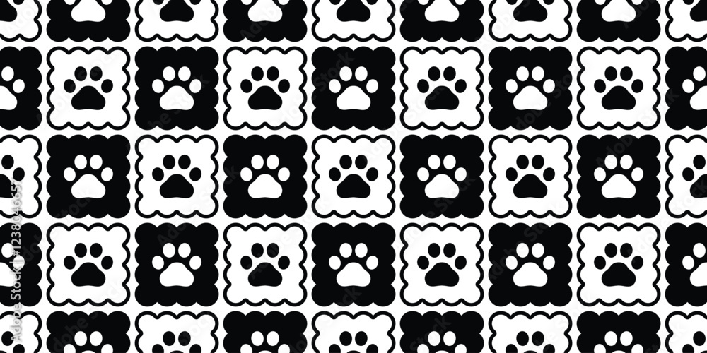 Wall mural checked seamless pattern dog paw footprint cracker vector cartoon doodle tile background gift wrappi
