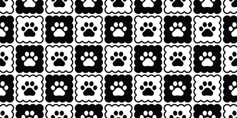 checked seamless pattern dog paw footprint cracker vector cartoon doodle tile background gift wrapping paper repeat wallpaper scarf isolated illustration design © CNuisin