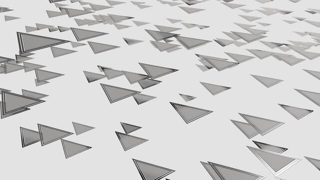 silver triangles moving on gray background. 3d render looped animation
