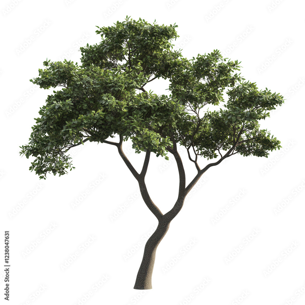 Poster minimalist tree silhouette with intricate layered branches, digital design element, transparent back
