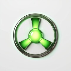 glowing radiation symbol with eerie green light, placed on a clean white background