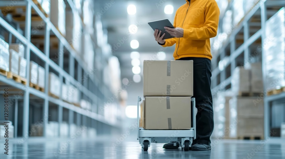Poster streamlined logistics automated robotic carts in industrial warehouse - efficiency and innovation wi