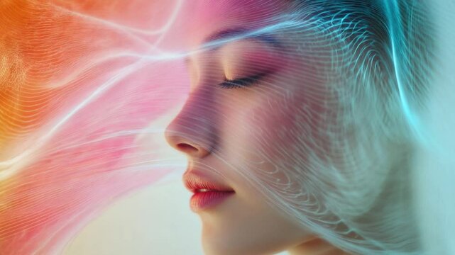 different frequencies of brain waves meditating emotional states in a rainbow background