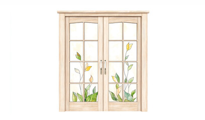 Obraz premium Elegant Decorative Wooden Door with Glass Inset Featuring Floral Designs