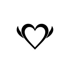 Elegant Black Heart with Wings: Minimalist Love Symbol, Romantic Vector Graphic, Valentines Day Icon